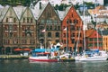 Bergen city Bryggen street old historical houses in Norway Royalty Free Stock Photo