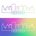 Bergen city skyline. Colorful linear style.