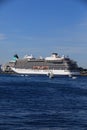 BERGEN HARBOR, NORWAY - MAY 27, 2017: Private boats on a row along the pier and crusskip a sunny day in May.