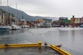 Bergen harbour rainy day view Norway Royalty Free Stock Photo