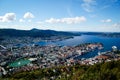 Bergen and its harbor in norway on a sunny day