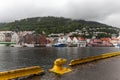 Bergen marina view on grey cloudy day, Norway. Royalty Free Stock Photo