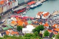Bergen, Norway aerial view, fish market in Bryggen Royalty Free Stock Photo