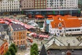 Bergen, Norway aerial view, fish market in Bryggen Royalty Free Stock Photo