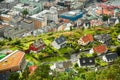 BERGEN, NORWAY - AUGUST 2017: Facades of the colorful wooden houses in Bergen. Famous colored houses and street in Bergen Norway - Royalty Free Stock Photo