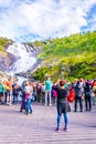 BERGEN, NORWAY, AUGUST 23, 2016: People are watching Kjosfossen waterfall from the flam railway in norway....IMAGE