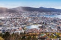Bergen, Norway. City and harbor landscape of Bergen. Aerial view from Mount Floyen. Royalty Free Stock Photo