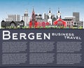 Bergen Norway city skyline with color buildings, blue sky and copy space. Bergen Cityscape with Landmarks. Business Travel and