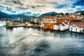 Bergen Norway coastline buildings and port dramatic landscape Royalty Free Stock Photo