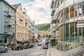 Bergen, Norway-July 30, 2013: Bergen street, on a Sunny evening