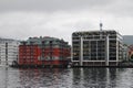 Bergen, Norway - Jun 13, 2012: Hotel and parking buildings on harbor