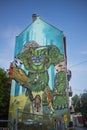 Wall murals add bright color to the city streest of Bergen, Norway