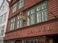 Bergen, Norway - March 2017: Detail outside the front of bryggen shopping store Royalty Free Stock Photo