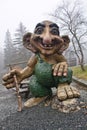 Bergen, Norway - March 8, 2012: huge giant troll wooden sculpture mythical creature guard of forest of viking