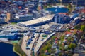 Tilt-shift miniature like image of Bergen, Norway, train station and logistics hub area