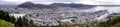 Bergen, Norway - Panoramic city view with Bergen Vagen harbor - Bergen Havn - and historic Bryggen heritage district seen from Royalty Free Stock Photo