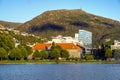 Bergen, Norway - Panoramic view of city center with Lille Lungeren park, Lille Lungegardsvannet pond, Bergen Library and Mount