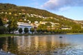 Bergen, Norway - Panoramic view of city center with Lille Lungeren park, Lille Lungegardsvannet pond, Municipality hall and Mount
