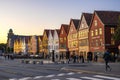 Bergen, Norway - Panoramic view of historic Bryggen district with Hanseatic heritage buildings at the Bergen Vagen harbor Royalty Free Stock Photo