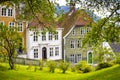 Bergen, Norway - Reconstructed XIX century Norwegian city street with wooden houses in Old Bergen Museum - Gamle Bergen Museum -