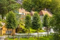 Bergen, Norway - Reconstructed XIX century Norwegian city street with wooden houses in Old Bergen Museum - Gamle Bergen Museum -