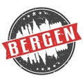 Bergen Norway Round Travel Stamp. Icon Skyline City Design. Seal Tourism Badge Illustration.