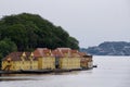 Traditional Norwegian Wooden buildings on the coast. Bergen, Norway, September 13, 2015. Royalty Free Stock Photo