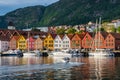 Bergen, Norway. View of historical buildings in Bryggen- Hanseatic wharf in Bergen, Norway. UNESCO World Heritage Site Royalty Free Stock Photo