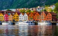 Bergen, Norway. View of historical buildings in Bryggen- Hanseatic wharf in Bergen, Norway. UNESCO World Heritage Site