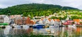 Bergen, Norway. View of historical buildings in Bryggen- Hanseatic wharf in Bergen, Norway. UNESCO World Heritage Site. Artistic Royalty Free Stock Photo