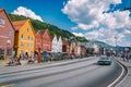 Bergen, Norway. View of historical buildings in Bryggen. Hanseatic wharf in Bergen, Norway July 28, 2019. UNESCO. Famous Bryggen Royalty Free Stock Photo