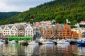 Bergen, Norway. View of historical buildings in Bryggen- Hanseatic wharf in Bergen, Norway. UNESCO World Heritage Site. Artistic Royalty Free Stock Photo