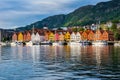 Bergen, Norway. View of historical buildings in Bryggen- Hanseatic wharf in Bergen, Norway. UNESCO World Heritage Site Royalty Free Stock Photo