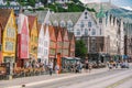 Bergen, Norway. View of historical buildings in Bryggen. Hanseatic wharf in Bergen, Norway July 28, 2019. UNESCO. Famous Bryggen Royalty Free Stock Photo