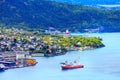 Bergen, Norway view with port and ship Royalty Free Stock Photo
