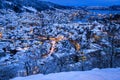 Winter City Scene with Aerial View of Bergen Center at Night Royalty Free Stock Photo