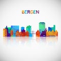 Bergen skyline silhouette in colorful geometric style.