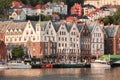 Bergen Street With Boats In Norway, UNESCO World Heritage Site