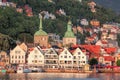 Bergen street with boats in Norway, UNESCO World Heritage Site