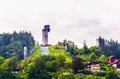 Bergisel ski jump stadium overlooking Innsbruck town in Austria....IMAGE