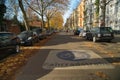 Bergmannstrasse with large sign Bicycle Street Fahrradstrasse printed on the asphalt on a sunny autumn day