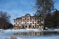 Berguen, Switzerland - January 3rd 2022: Famous historic wellness hotel in winter