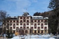 Berguen, Switzerland - January 3rd 2022: Famous historic wellness hotel in winter