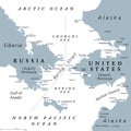 Bering Strait, gray political map, strait between Russia and United States