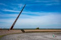 Beringen, Limburg, Belgium- Industrial crane from an old coalmine against blue sky at the Be-mine site