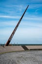 Beringen, Limburg, Belgium - Industrial crane from an old coalmine against blue sky at the Be-mine site