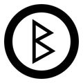 Berkana rune birch birth icon black color vector in circle round illustration flat style image