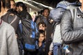 Refugee children, boys and girls waiting to cross the Croatia Serbia border, on the Balkans Route