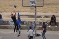 2018 Berli, Germany - guys playing basketball in Mauerpark