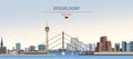 Vector illustration of Dusseldorf city skyline on colorful gradient beautiful day sky background with flag of Germany